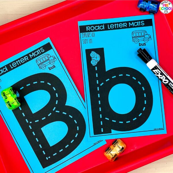 Practice letter formation and identification while building letters on these road mats.