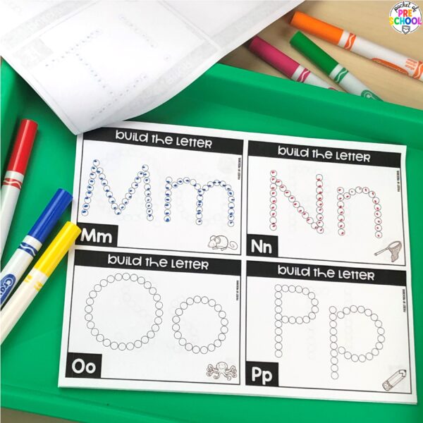 Practice letter formation and identification while building letters on these small dot mats.