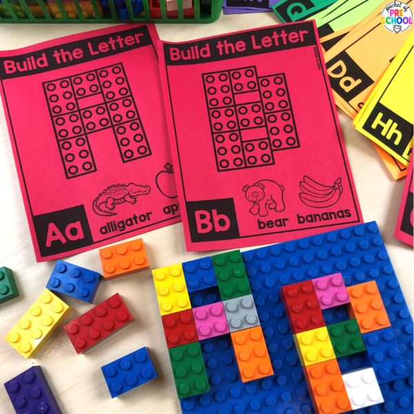 Practice letter formation and identification while building letters with Lego bricks.