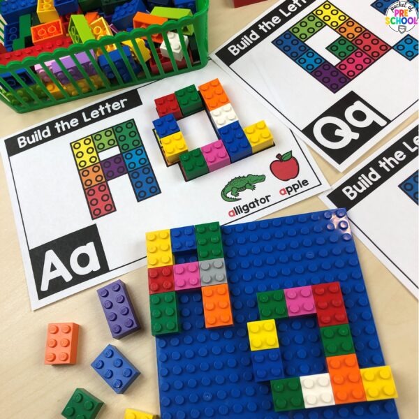 Practice letter formation and identification while building letters with Lego bricks.