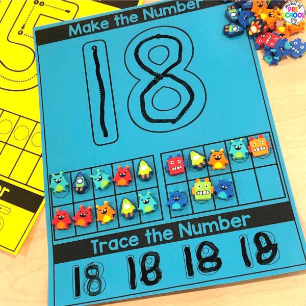 Practice number formation and identification while building numbers on these make it number mats.