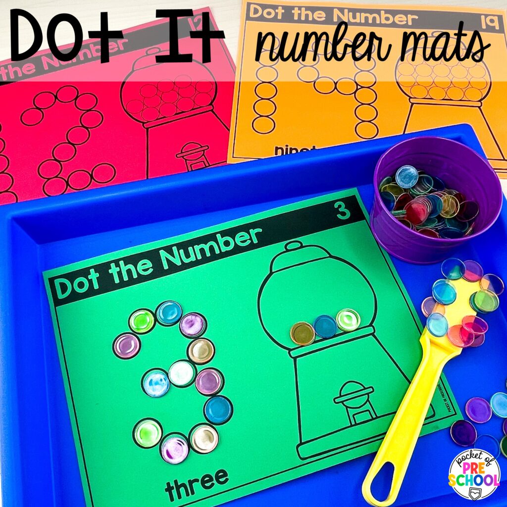 Dot it number build! Number counting mats - build the number and write it! Easy way to make learning numbers and handwriting fun for preschool, pre-k, and kindergarten #counting #numbers #handwriting #preschool #prek #kindergarten