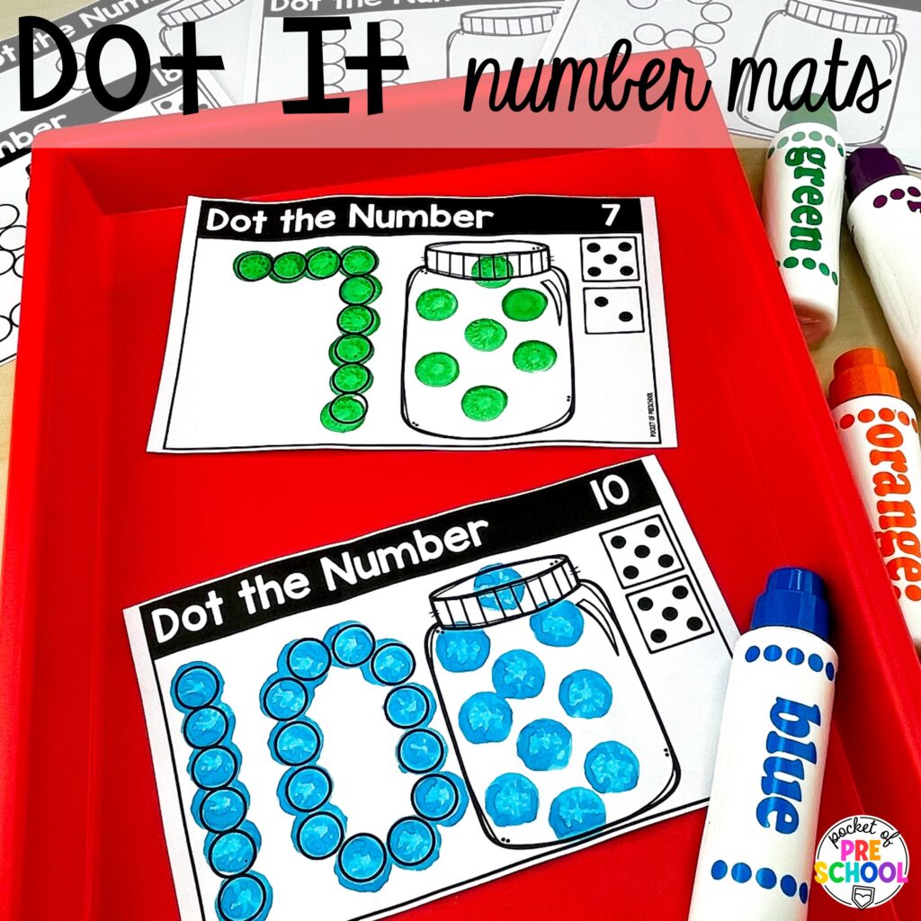 Dot it number build! Number counting mats - build the number and write it! Easy way to make learning numbers and handwriting fun for preschool, pre-k, and kindergarten #counting #numbers #handwriting #preschool #prek #kindergarten