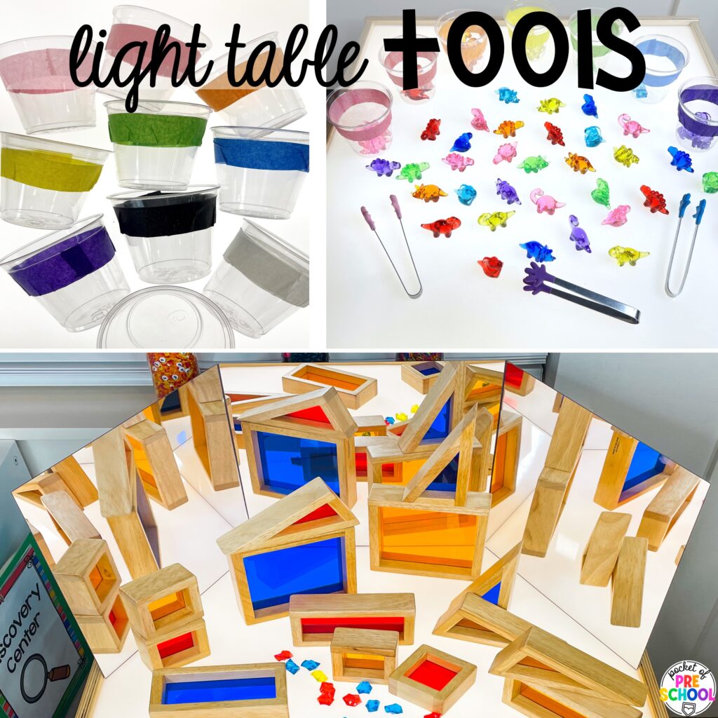 Light table tools! How to use and the benefits of the light table in preschool, pre-k, and kindergarten classrooms!
