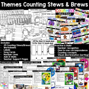 Counting stews for the themes for preschool, pre-k, and kindergarten students. Practice, counting, addition, one-to-one correspondence, sorting, and more!