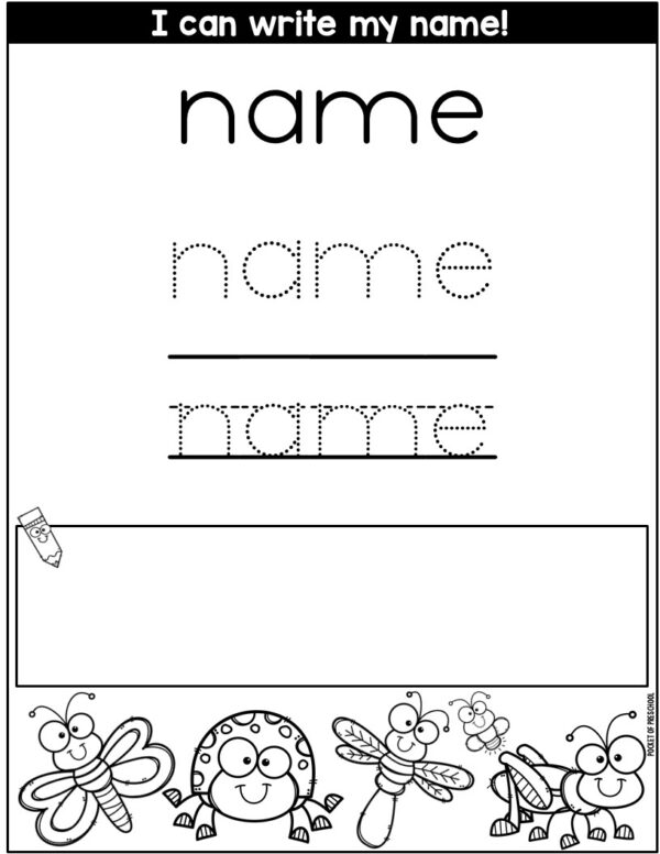 Practice letter formation and name spelling with these themed worksheets for preschool, pre-k, and kindergarten. They are editable and auto-populate the names on all the pages.