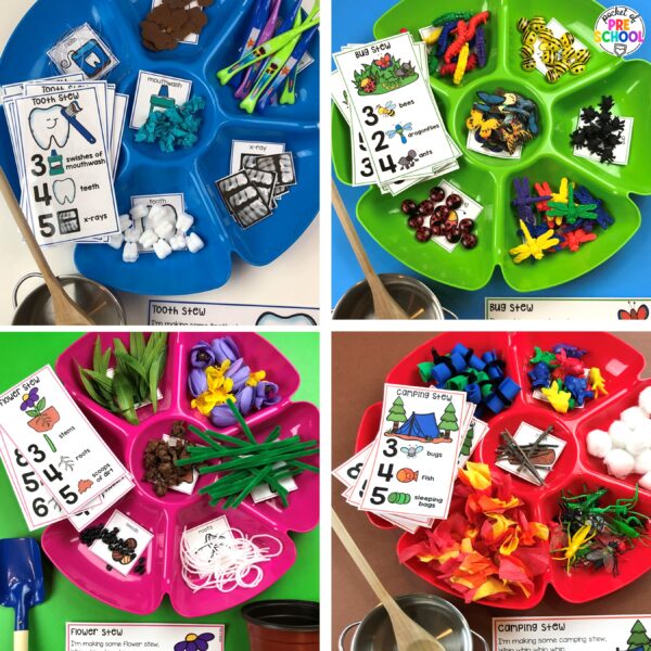 Counting stews for the themes for preschool, pre-k, and kindergarten students. Practice, counting, addition, one-to-one correspondence, sorting, and more!