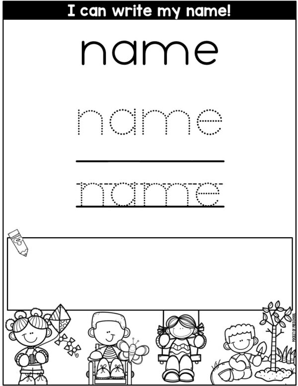 Practice letter formation and name spelling with these themed worksheets for preschool, pre-k, and kindergarten. They are editable and auto-populate the names on all the pages.