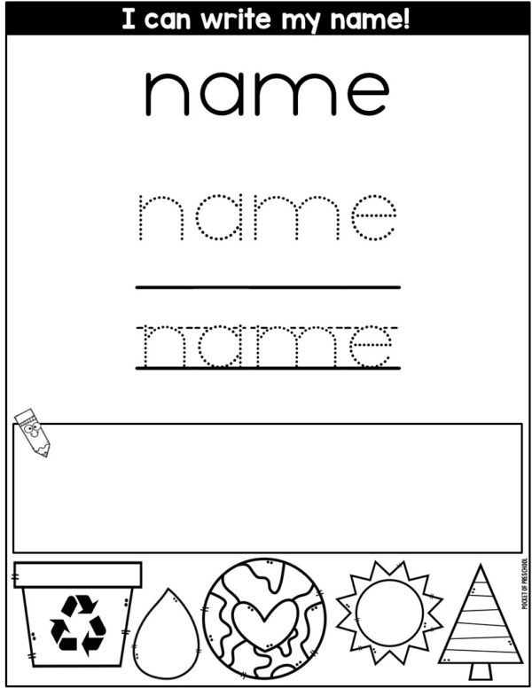 Practice letter formation and name spelling with these themed worksheets for preschool, pre-k, and kindergarten. They are editable and auto-populate the names on all the pages.