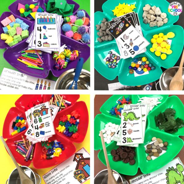 Counting stews for the themes for preschool, pre-k, and kindergarten students. Practice, counting, addition, one-to-one correspondence, sorting, and more!