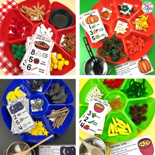 Counting stews for the themes for preschool, pre-k, and kindergarten students. Practice, counting, addition, one-to-one correspondence, sorting, and more!