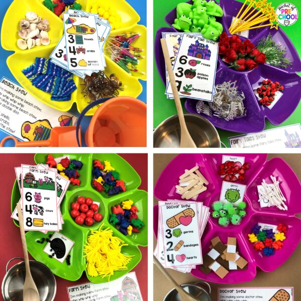 Counting stews for the themes for preschool, pre-k, and kindergarten students. Practice, counting, addition, one-to-one correspondence, sorting, and more!