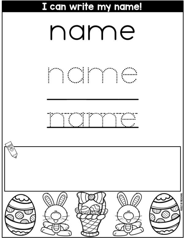 Practice letter formation and name spelling with these themed worksheets for preschool, pre-k, and kindergarten. They are editable and auto-populate the names on all the pages.