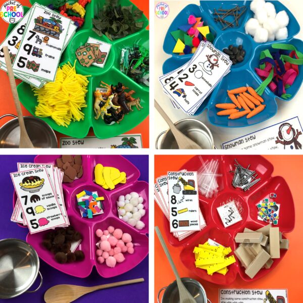 Counting stews for the themes for preschool, pre-k, and kindergarten students. Practice, counting, addition, one-to-one correspondence, sorting, and more!