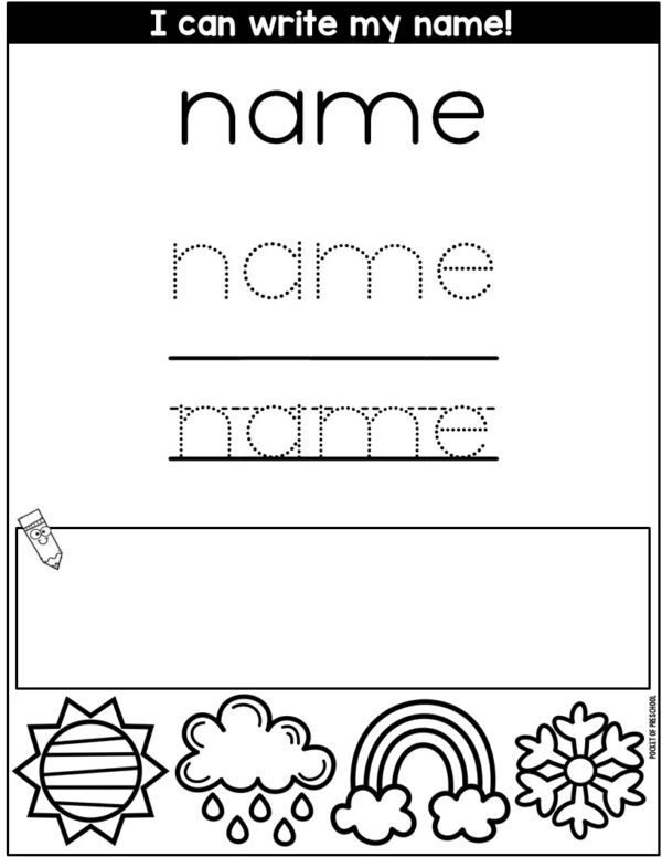 Practice letter formation and name spelling with these themed worksheets for preschool, pre-k, and kindergarten. They are editable and auto-populate the names on all the pages.