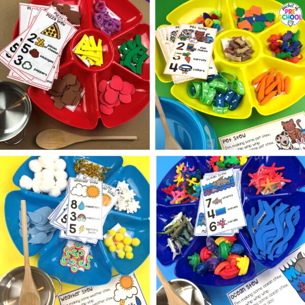 Counting stews for the themes for preschool, pre-k, and kindergarten students. Practice, counting, addition, one-to-one correspondence, sorting, and more!