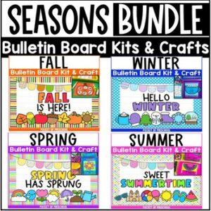 Seasons Bulletin Board Kits are here! Create a cute seasonal bulletin board all year long (fall, winter, spring, and summer) in your preschool, pre-k, kindergarten, or first-grade classroom!