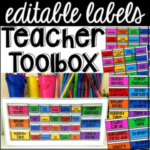 Create a Teacher Toolbox to help you stay organized all year long! It includes 78 large and 76 small labels to fit perfectly on the teacher toolbox drawers.