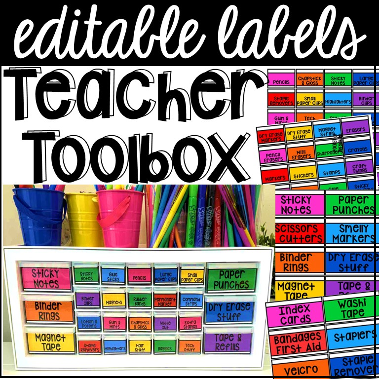 Editable Teacher Toolbox, Rainbow Color Design, Classroom Decor & Organization 1 Create a Teacher Toolbox to help you stay organized all year long! It includes 78 large and 76 small labels to fit perfectly on the teacher toolbox drawers.