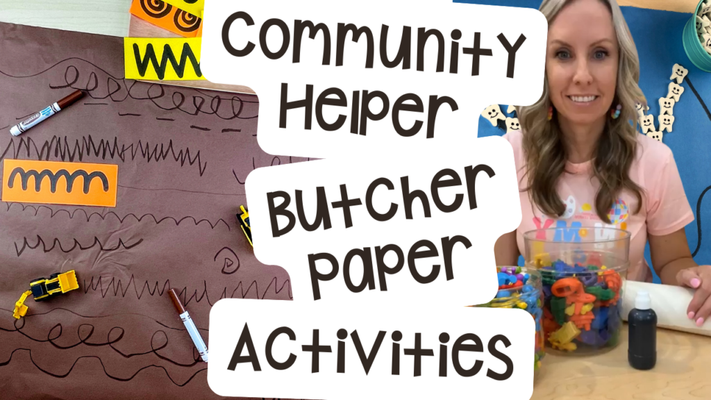 My favorite community helper butcher paper ideas to improve gross motor, fine motor, literacy, and math skills for little learners!