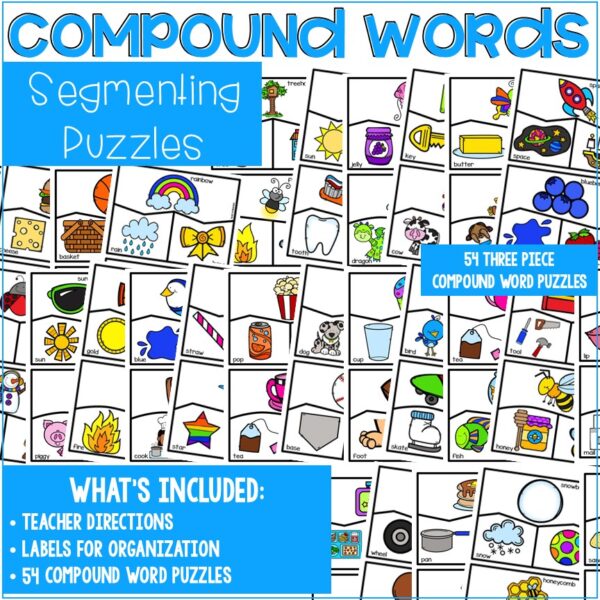 Compound Word Puzzles are a hands-on activity that teaches students to segment a compound word into two smaller words, strengthening their phonological awareness skills.