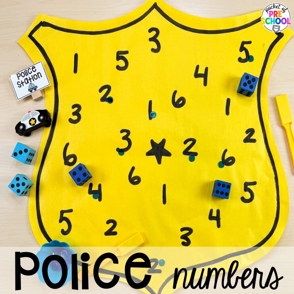 Police numbers! Community helpers butcher paper activities for literacy, math, and fine motor for preschool, pre-k, and kindergarten.