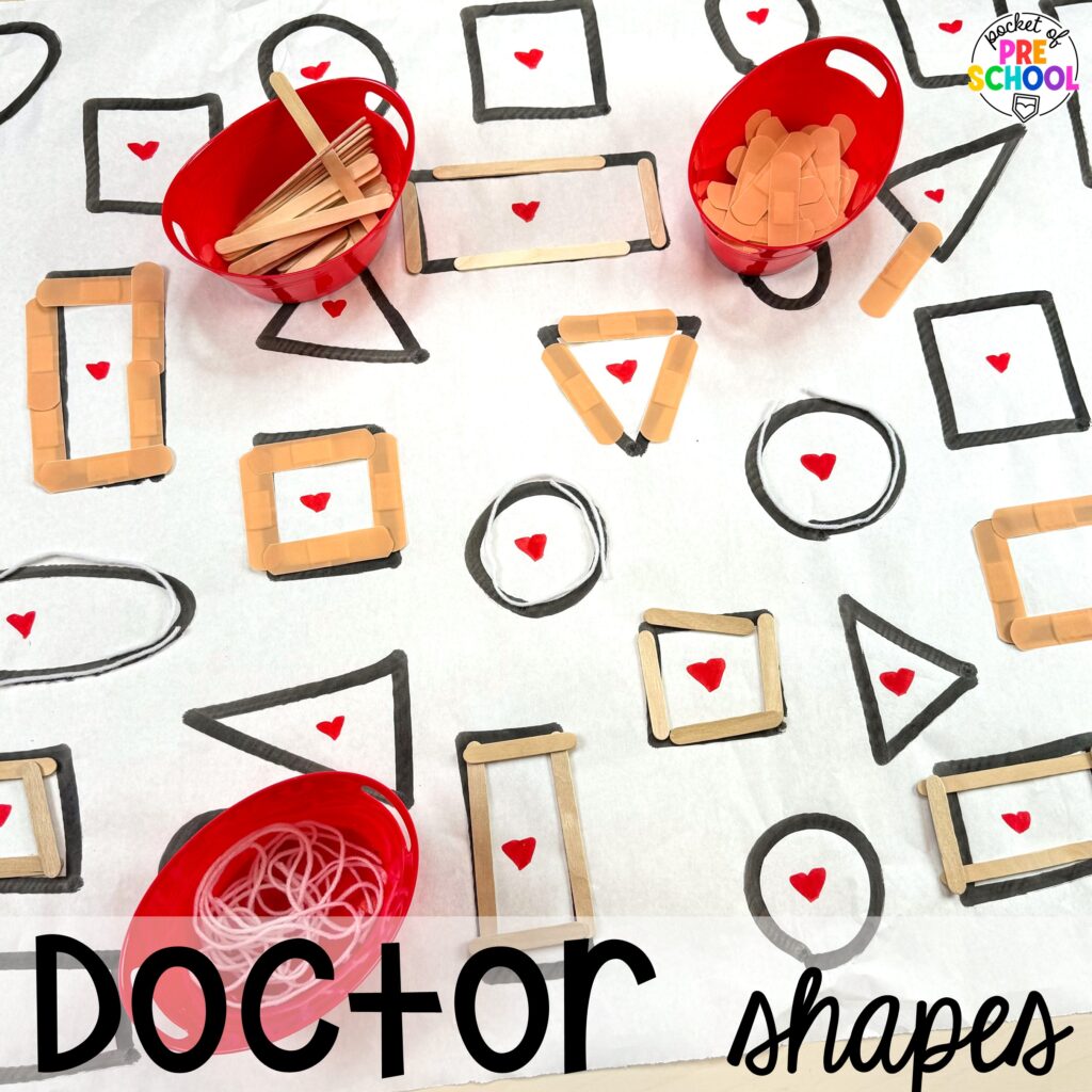 Doctor shapes! Community helpers butcher paper activities for literacy, math, and fine motor for preschool, pre-k, and kindergarten.