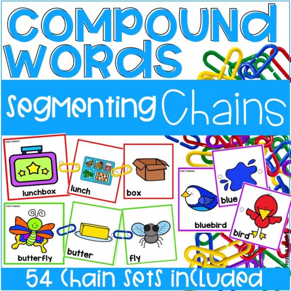 Compound Word Chains are a hands-on activity that teaches students to segment a compound word into two smaller words, strengthening their phonological awareness skills.