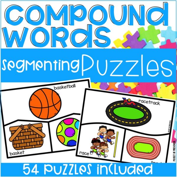 Compound Word Puzzles are a hands-on activity that teaches students to segment a compound word into two smaller words, strengthening their phonological awareness skills.