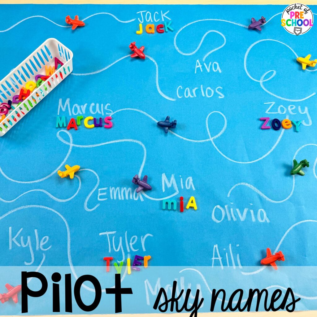 Pilot sky names! Community helpers butcher paper activities for literacy, math, and fine motor for preschool, pre-k, and kindergarten.