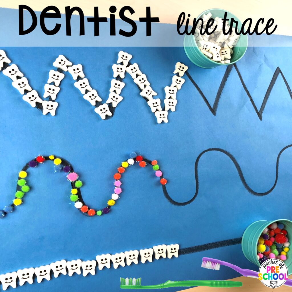 Dentist line trace! Community helpers butcher paper activities for literacy, math, and fine motor for preschool, pre-k, and kindergarten.