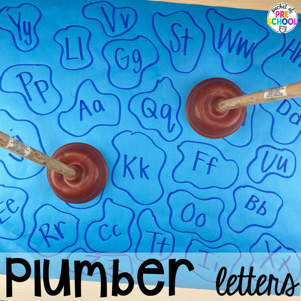 Plumber letters! Community helpers butcher paper activities for literacy, math, and fine motor for preschool, pre-k, and kindergarten.