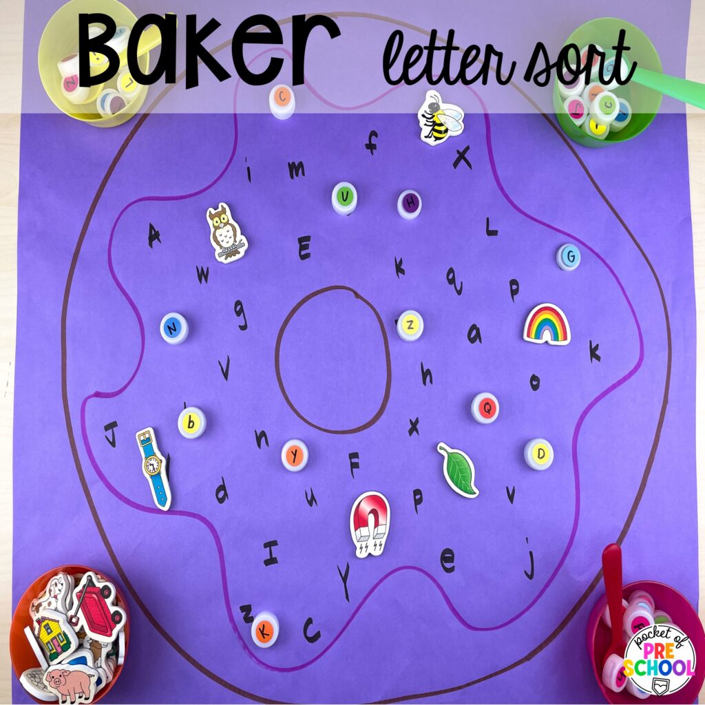 Baker letter sort! Community helpers butcher paper activities for literacy, math, and fine motor for preschool, pre-k, and kindergarten.