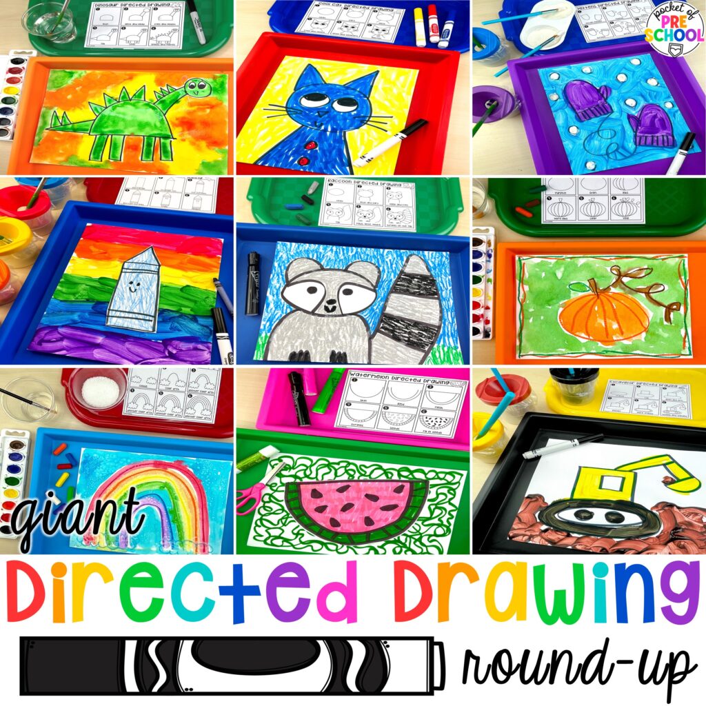 Check out this giant directed drawing round-up of my favorite directed art ideas for preschool, pre-k, and kindergarten.