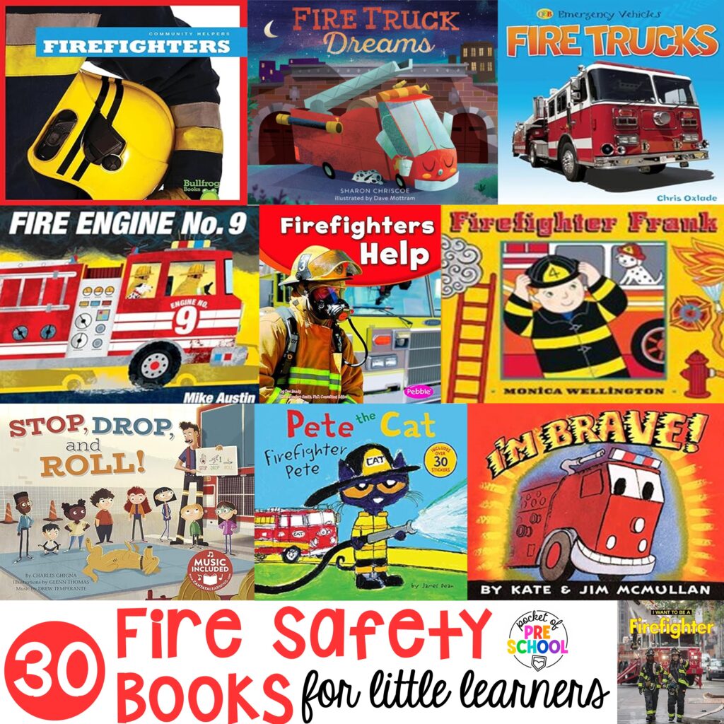 30 books about fire safety perfect for preschool, pre-k, and kindergarten students. Use during a community helpers theme, fire safety theme, or for fire safety month.