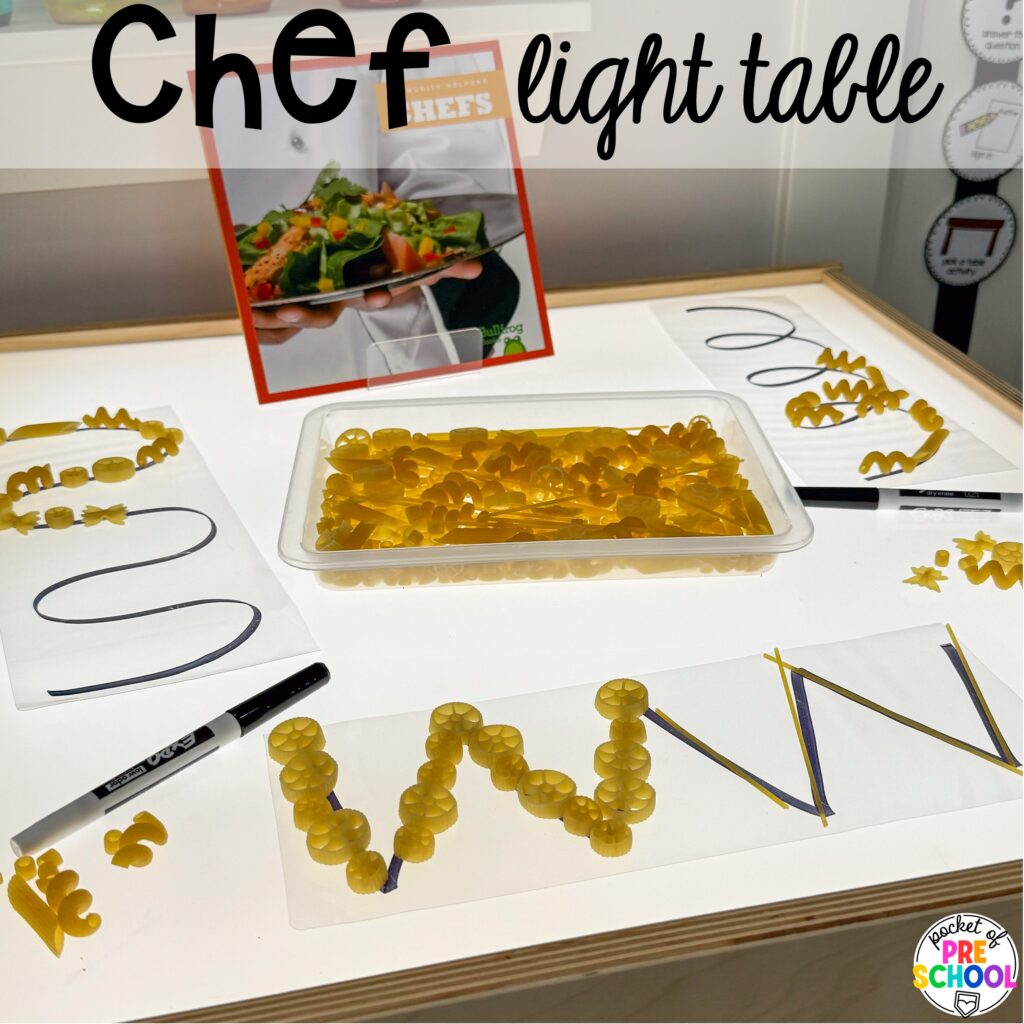 Chef Light Table! Food and nutrition activities and centers for preschool, pre-k, and kindergarten. Reading, writing, math, fine motor, STEM, and art.