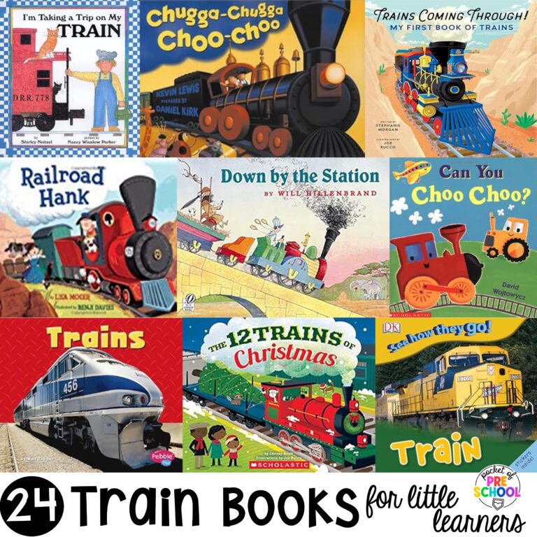 Train books for little learners for read aloud time, a train study, or a transportation theme. These books are hand-picked for preschool, pre-k, and kindergarten students.