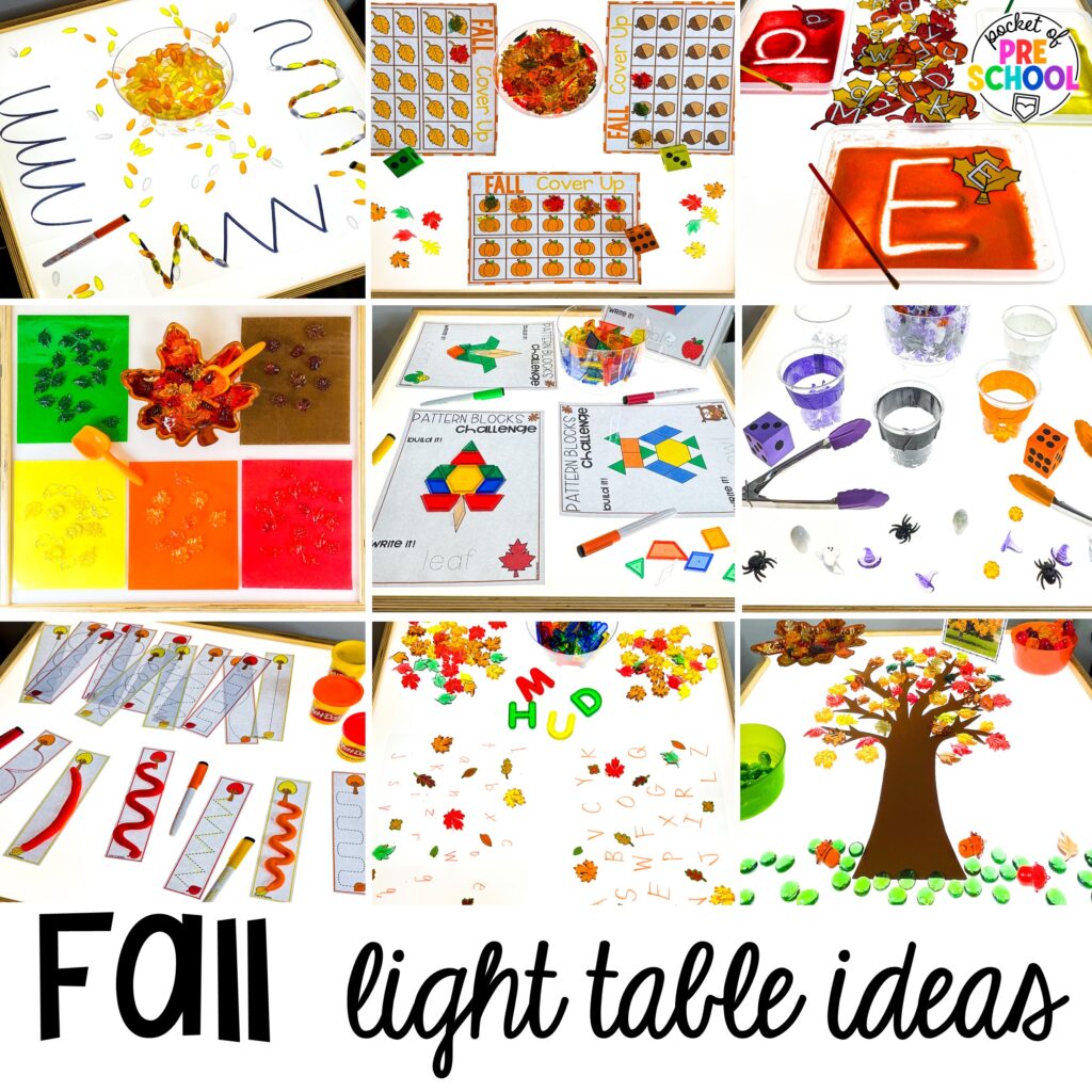 Fall light table ideas! A giant light table round-up of preschool, pre-k, and kindergarten activities for the whole year!