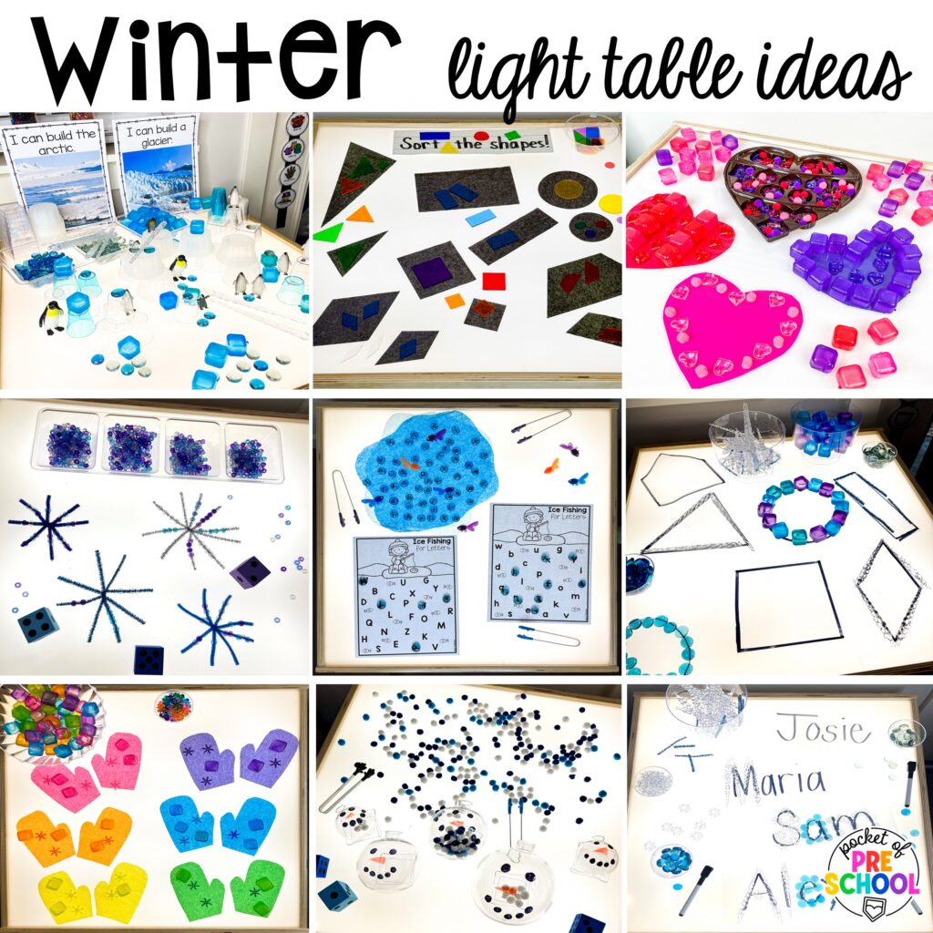 Winter light table ideas! A giant light table round-up of preschool, pre-k, and kindergarten activities for the whole year!