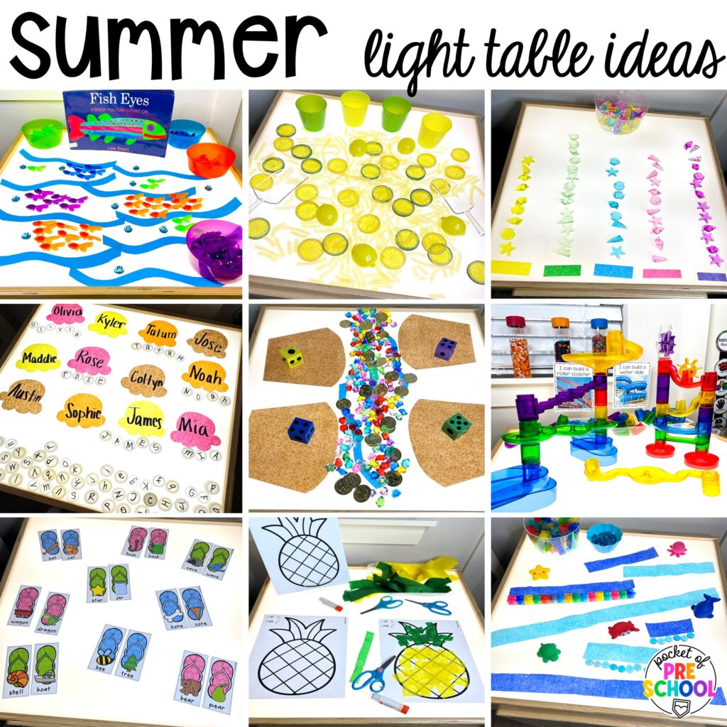 Summer light table ideas! A giant light table round-up of preschool, pre-k, and kindergarten activities for the whole year!