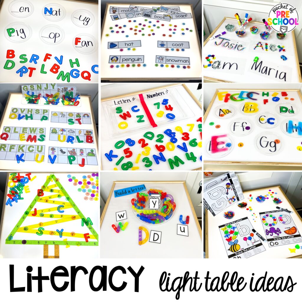 Literacy light table ideas! A giant light table round-up of preschool, pre-k, and kindergarten activities for the whole year!