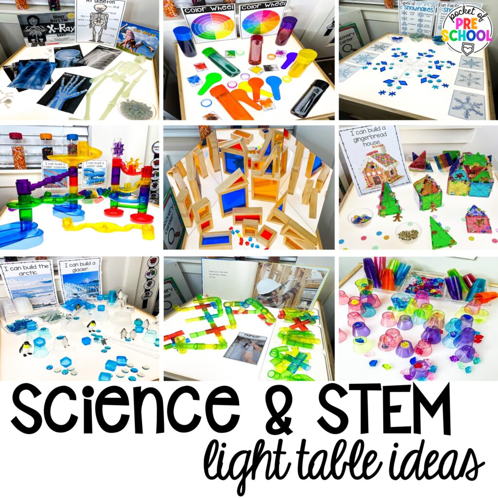 Science & STEM light table ideas! A giant light table round-up of preschool, pre-k, and kindergarten activities for the whole year!