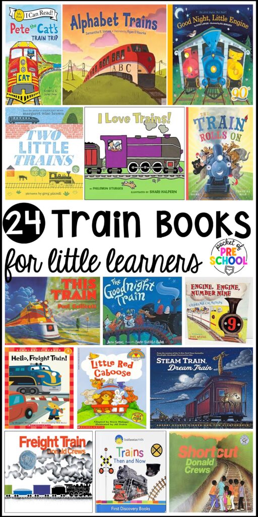 Train books for little learners for read aloud time, a train study, or a transportation theme. These books are hand-picked for preschool, pre-k, and kindergarten students.