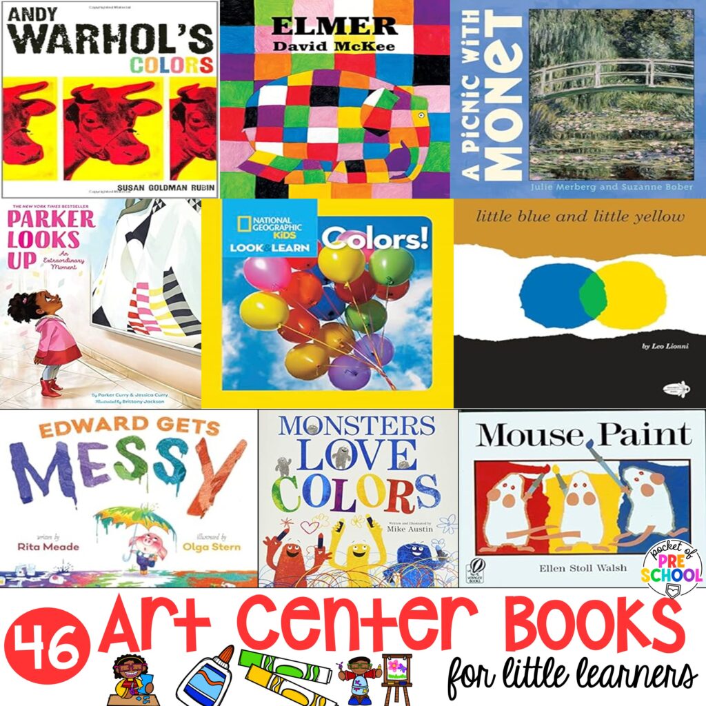 46 Art Center Books to introduce your art center, teach skills, or educate students about artists and art techniques. Books are picked for preschool, pre-k, and kindergarten students.