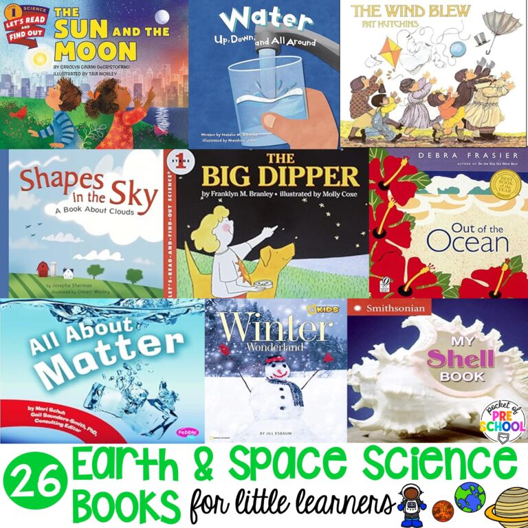 Earth and space science books for preschool, pre-k, and kindergarten. These books are perfect for Earth and space science explorations.