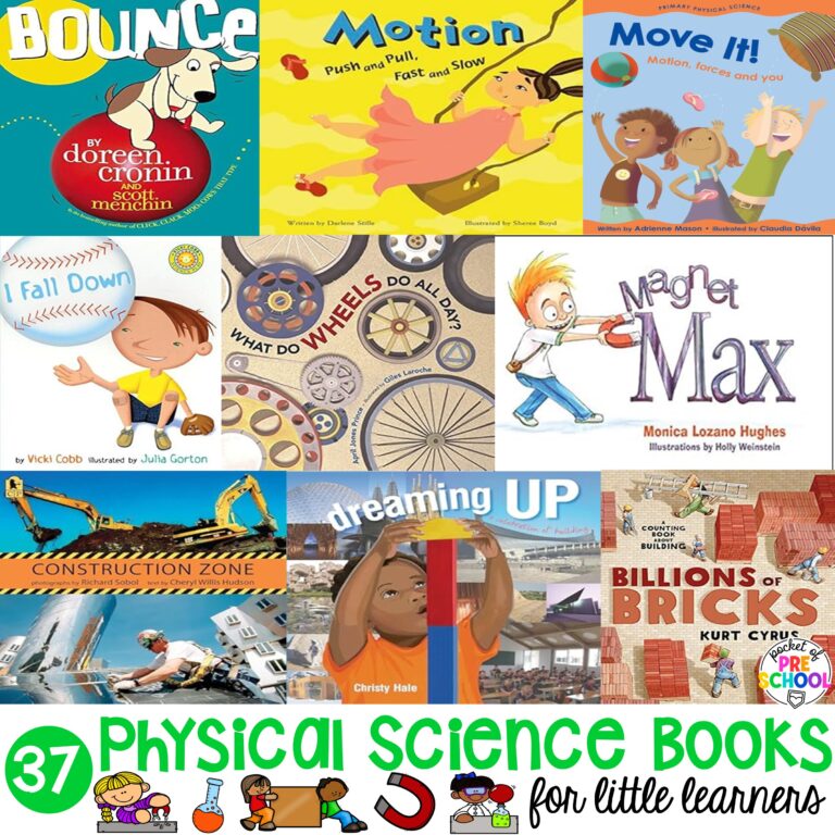 Use these physical science books to teach preschool, pre-k, and kindergarten students about these science topics.