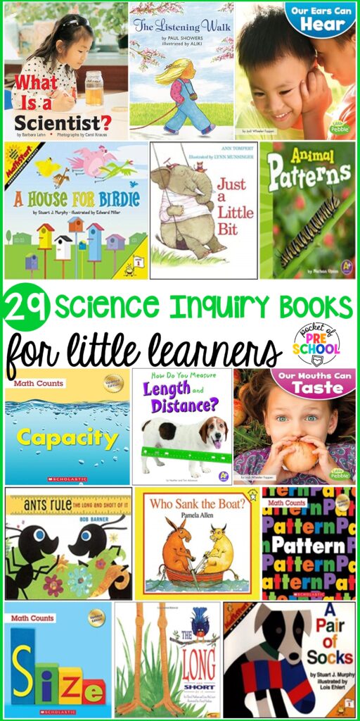 Science inquiry books for preschool, pre-k, and kindergarten students to explore and learn through.