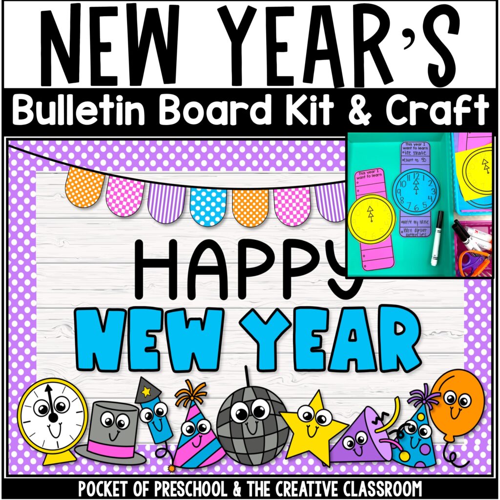 Winter Bulletin Boards & Crafts for Preschool, Pre-K, & Kindergarten 16 Create a cute New Year's bulletin board for your preschool, pre-k, kindergarten, or first-grade classroom!