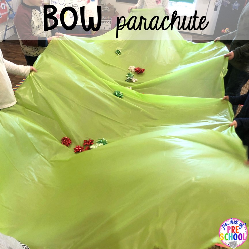 Ten Holiday Hacks for the Classroom & Survive the Christmas Season 14 Bow Parachute! Holiday hacks for the classroom (preschool, pre-k, kindergarten and elementary) to make the holidays less stressful in the classroom. #holidayhacks #teacherhack #preschool #prek
