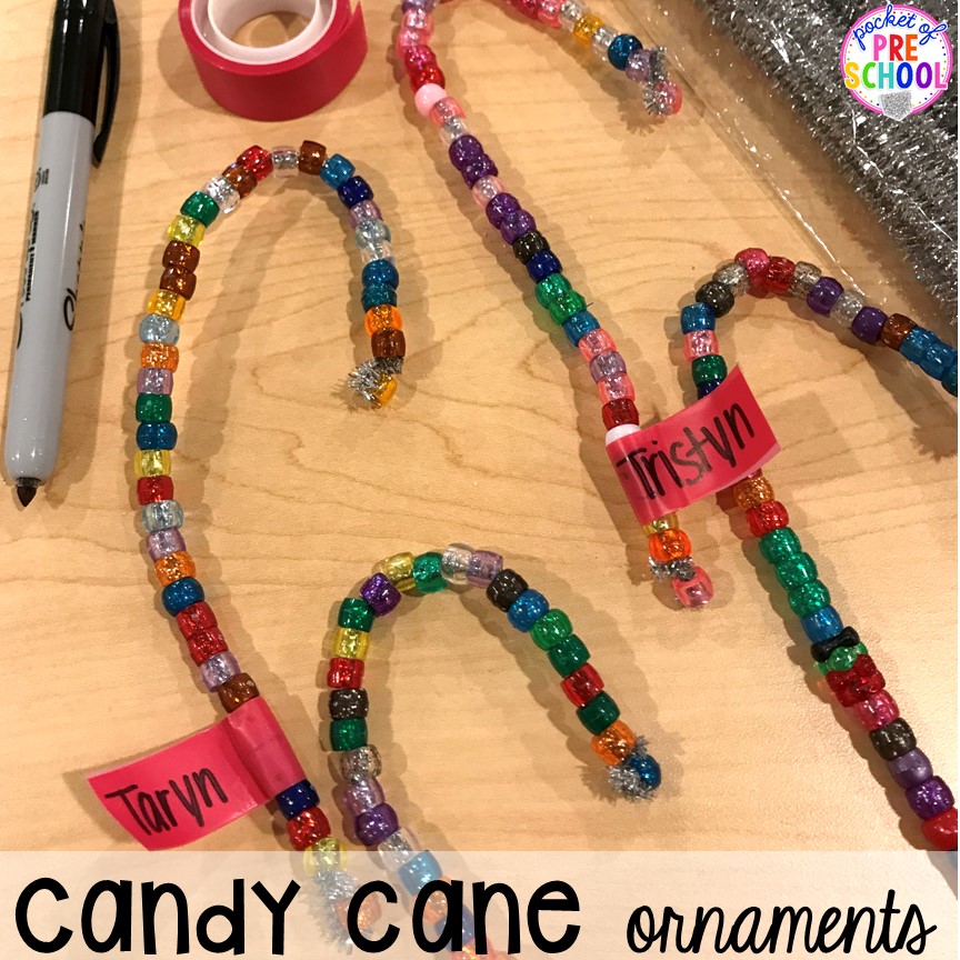 Ten Holiday Hacks for the Classroom & Survive the Christmas Season 5 Candy cane ornaments! Holiday hacks for the classroom (preschool, pre-k, kindergarten and elementary) to make the holidays less stressful in the classroom. #holidayhacks #teacherhack #preschool #prek